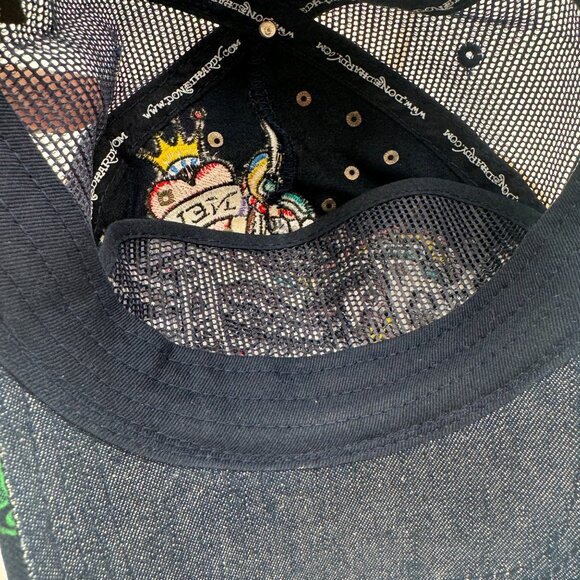 Vintage Ed Hardy Christian Audigier Love Kills Slowly Trucker Hat Y2K Bling - Picture 9 of 10